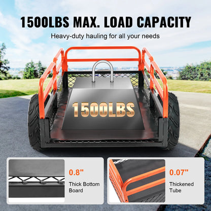 Trekhaak Tuinkar - Kar - Transportwagen - Tandem Trailer - Heavy Duty Stalen ATV Dump Trailer - 12CuFt - Verwijderbare Zijkanten & Banden – Geschikt voor Maaiers & Tractoren - QUORE