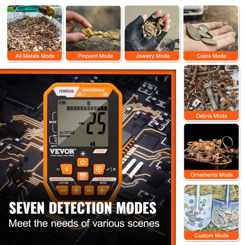 Metaaldetector - Metaalzoekapparaat voor professionals - Onderwater en ondergronds - Hoge nauwkeurigheid - 7 modi - 39-50 inch verstelbaar - LCD-scherm - IP68 - Zwart en oranje
