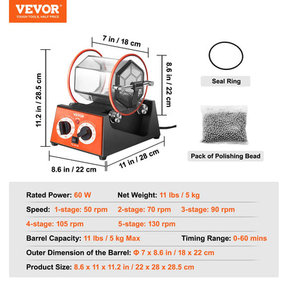 VEVOR 3 /5kg Rotary Tumbler Surface Polisher Jewelry Polishing Machine Finishing Machine with Polishing Bead for Chamfering