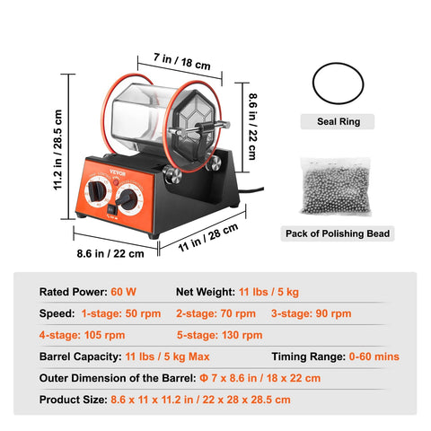 Roterende Tuimelaar - Trommel voor het Polijsten van Sieraden - Trommel voor Sieraden - Oppervlaktepolijstmachine - Polijstmachine - Afwerkingsgereedschap - 5KG - met Polijstkraal voor Afschuinen