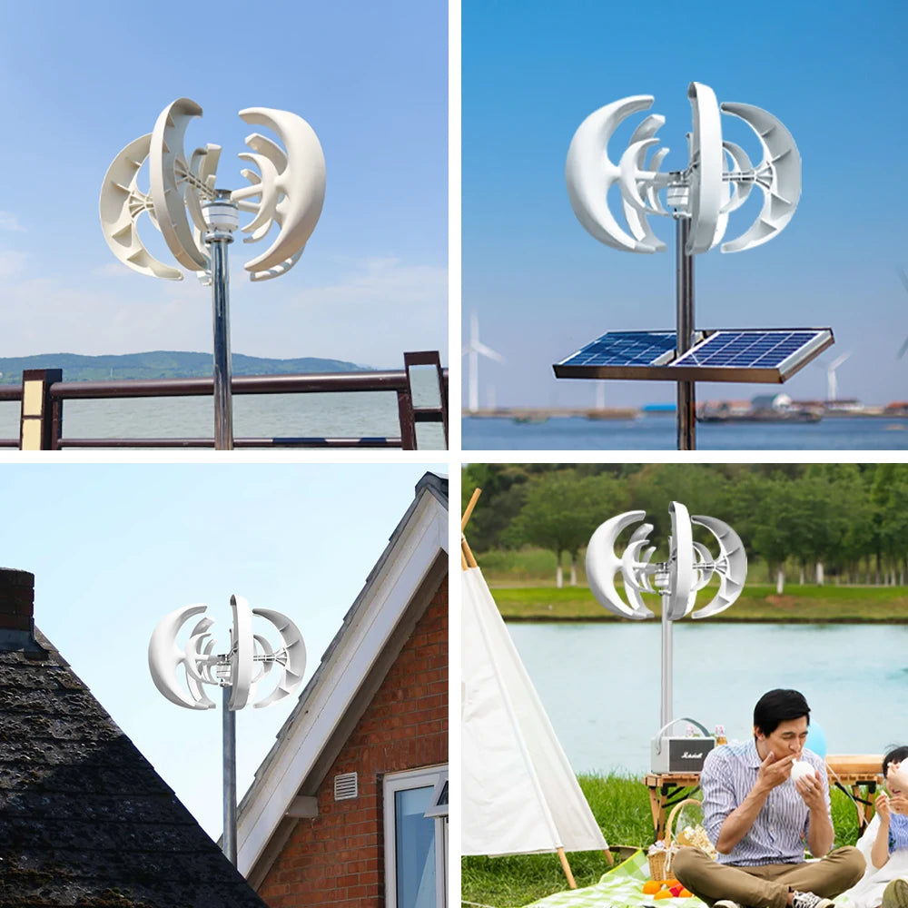 Verticale Windturbine – Windgenerator – Duurzame Energie – Stille Turbine – 5000W Vermogen – Glasvezelbladen – 24V - met Omvormersysteem