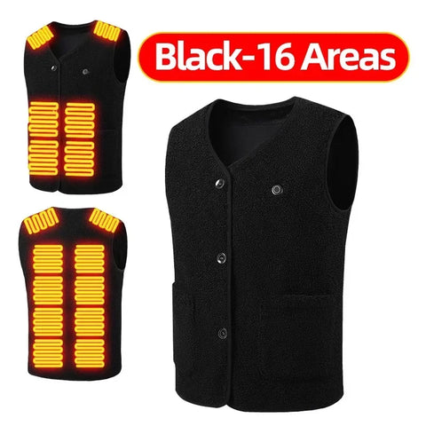 Heating Jacket - Heated Bodywarmer - Heated Clothing - 16 Areas Fleece Heated Vest - Unisex - USB Rechargeable - Electric Self-Heating Vest - Size M - Black