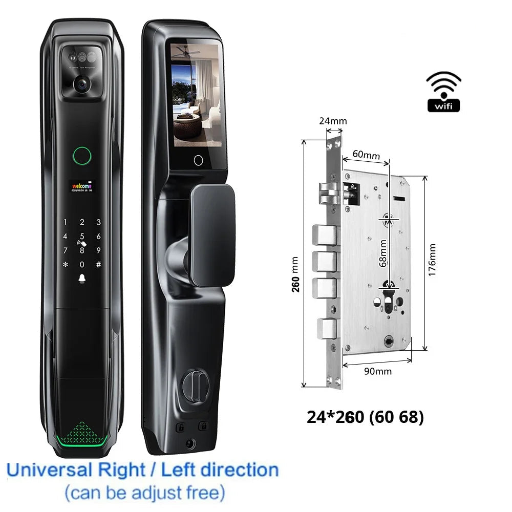 Smart Deurslot – Elektronisch Slot – Digitale Deurslot – Slimme Deurslot – Gezichtsherkenning Slot – Video Deurbel – Veelzijdige Ontgrendelmethodes – Robuuste Aluminium Behuizing - 24x260 - 6068 Insteekslot - QUORE