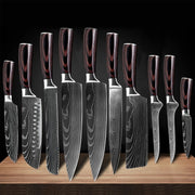 Keukenmessen - Knife set - Chef Knife - Knives - Kitchen Knife - Koksmes voor keuken - Damascus Santoku Messenset - Japans Scherp Hakmes Snijmes - 10-Delige Messenset