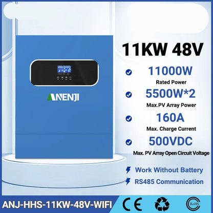 Hybride Zonne-energie Omvormer – Solar Inverter – Energieomzetter – Zonnestroom Omvormer – PV Omvormer – 11.000W Vermogen – Ingebouwde MPPT Controller – WiFi Connectiviteit