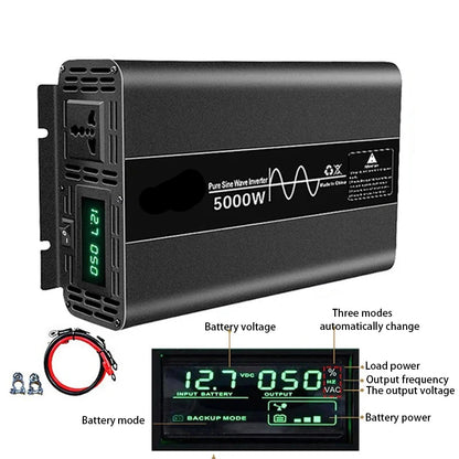 Stroomomvormer – Omvormer – Spanningsomvormer – 12V Naar 220V – Zuivere Sinusgolf – 5000W Continu Vermogen – LCD-Display