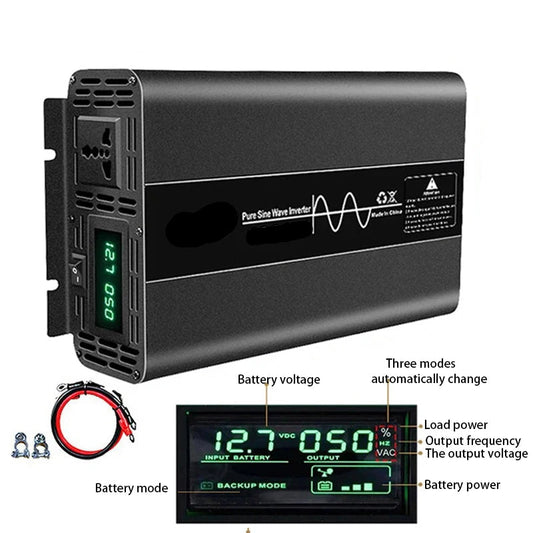 Power Inverter – Spanningsomzetter – Mobiele Stroomvoorziening – 12V Naar 220V – Puur Sinusgolf – 4000W Vermogen – LCD-Display