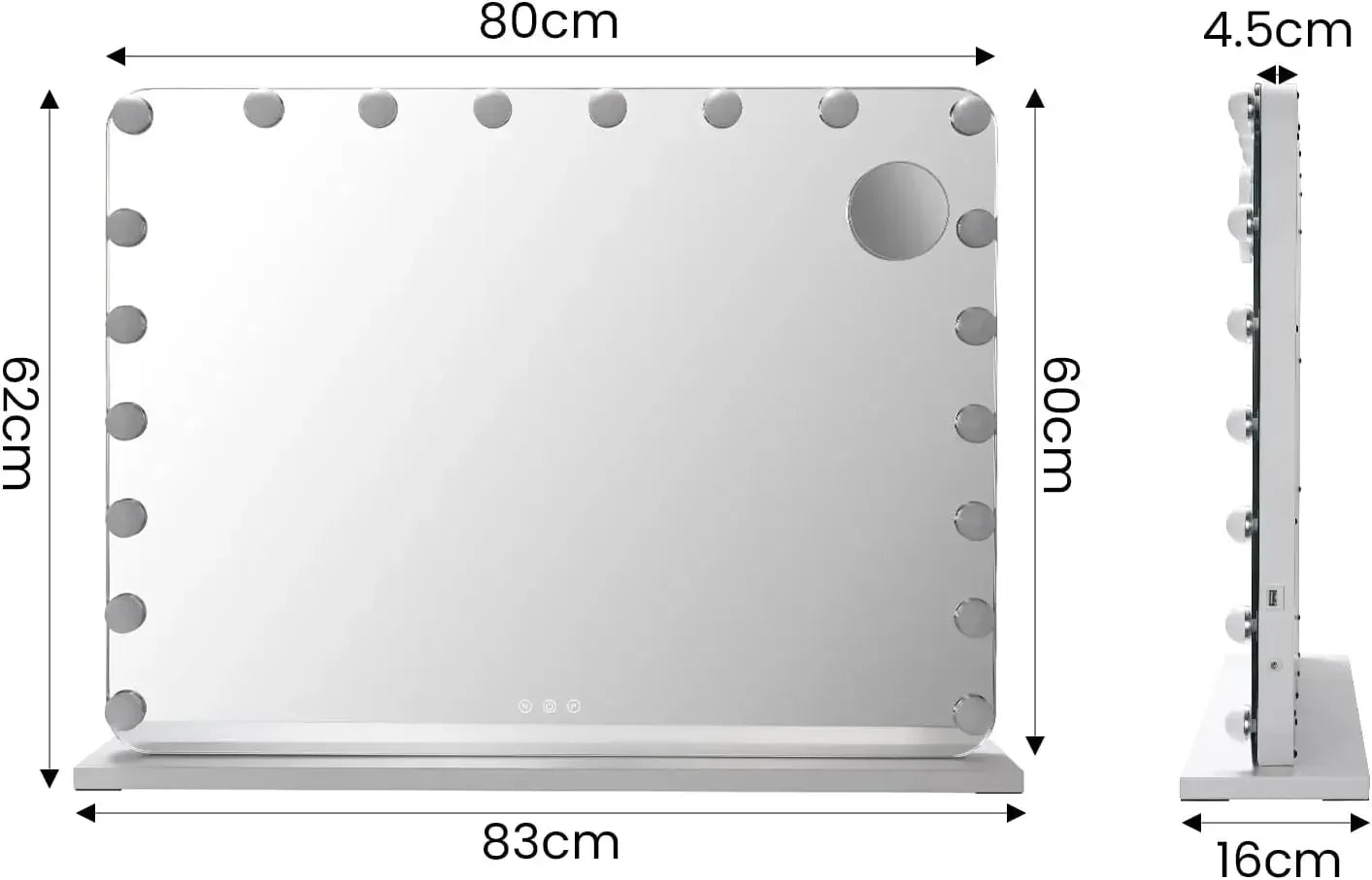 Hollywood Make-Up Spiegel – Make-Up Spiegel Met LED – Verlichte Spiegel – Groot Make-Up Spiegel – Kosmetikspiegel – 80x60 cm – 20 Dimbare LED-Lampjes - Wit - QUORE