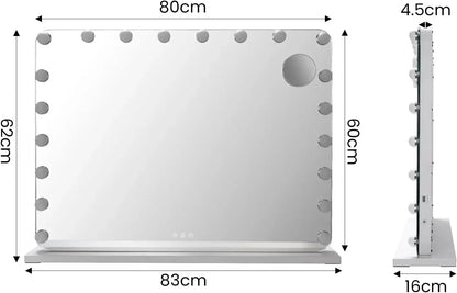 Hollywood Make-up Spiegel – Make-upspiegel – Kosmetikspiegel – Vanity Spiegel – Verlichte Spiegel – Groot 80x60 cm – 20 LED-lampjes met Instelbare Helderheid - Zwart - QUORE
