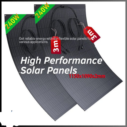 Flexibel Zonnepaneel – Lichtgewicht Paneel – Ultradun Solar – Waterdicht Zonnepaneel – 18% Rendement – 3 Meter Kabels Met MC4