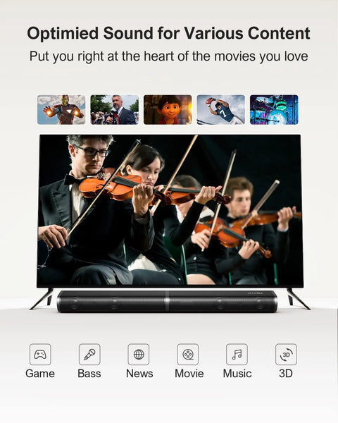 Ultimea - Soundbar - Soundbar for TV - Speakers - Speaker cables - Speaker - 3D Surround Soundbar - 190W - 50Hz-20KHz - Black