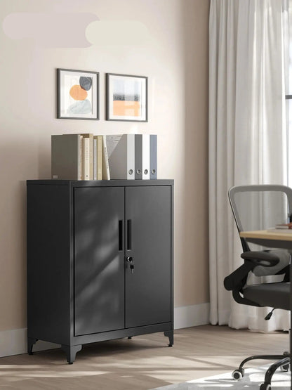 Archiefkast - Kantoorkast - Bureau kast - Dossierkast - Stellingkast Metaal - met 2 Deuren - Archiefkasten - Multifunctionele - voor Documenten en Opbergruimte - Zwart