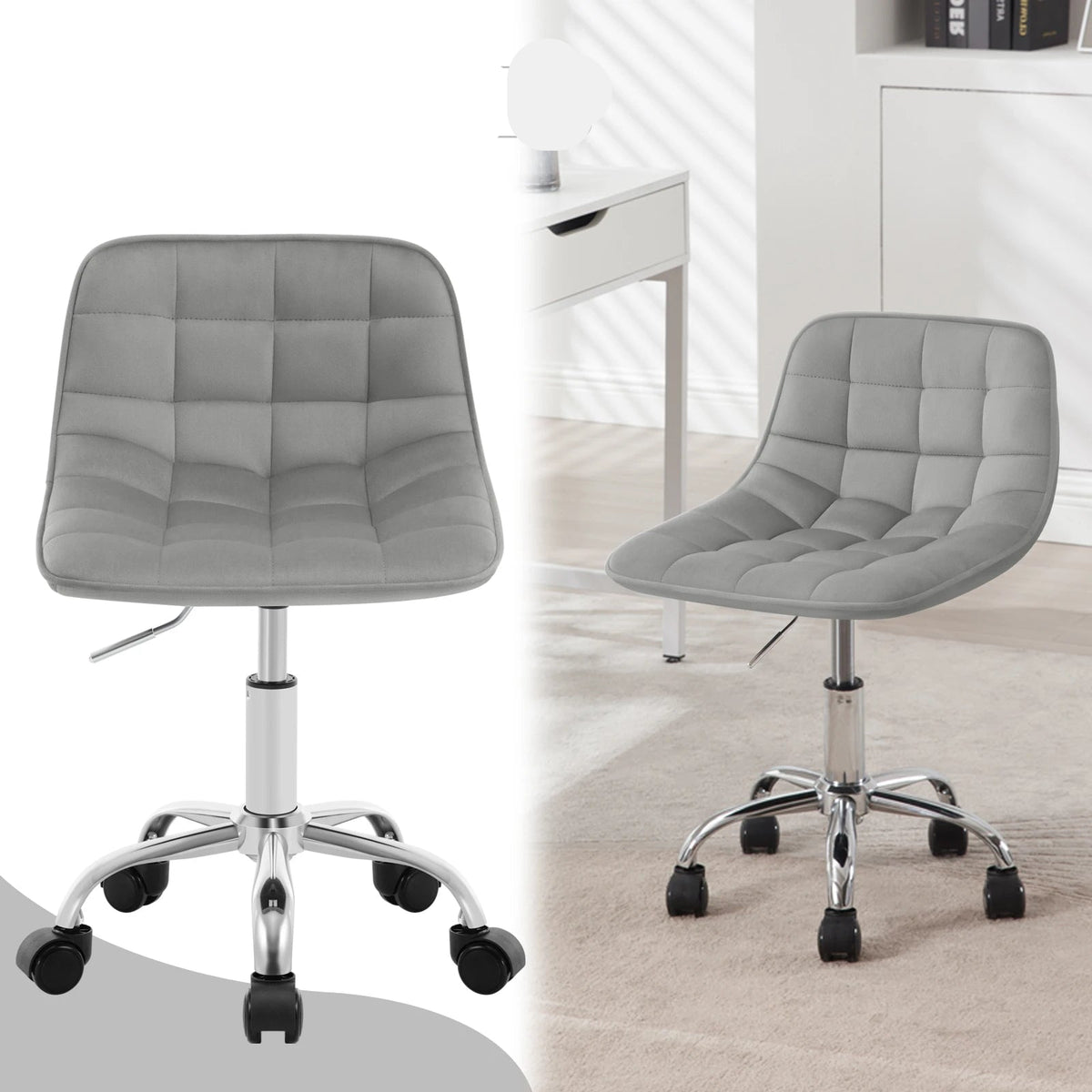 Stoel - Bureaustoel - Eetkamerstoelen - Verstelbare Hoogte - Comfortabele - Rugleuning - 360° Rotatie - Kantoor - Make-up - Crème Fluweel