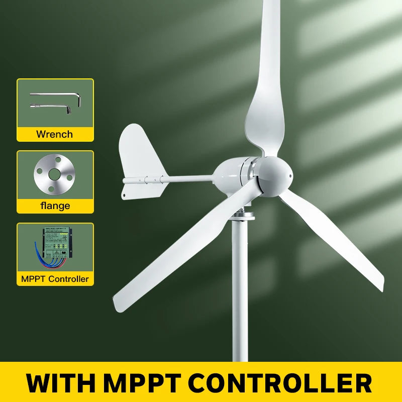 Windturbine - Windmolen - Windenergie - Windturbine Generator - 2000W - 12V - Horizontale Windmolen - met MPPT Controller - 3 Bladen - Energieopwekking - Voor Huis – Off-Grid Systeem – Sterke Windkracht