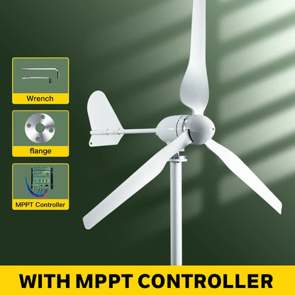 Windturbine - Windmolen - Windenergie - Windturbine Generator - 2000W - 12V - Horizontale Windmolen - met MPPT Controller - 3 Bladen - Energieopwekking - Voor Huis – Off-Grid Systeem – Sterke Windkracht