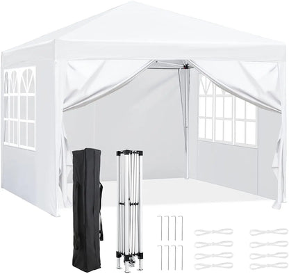 Partytent - Tent - Partytent Opvouwbaar - Pop up Tent - Pop-Up Partytent met Zijwanden - 3x3m - Verstelbare Hoogte, Ramen & Wieltas - Wit