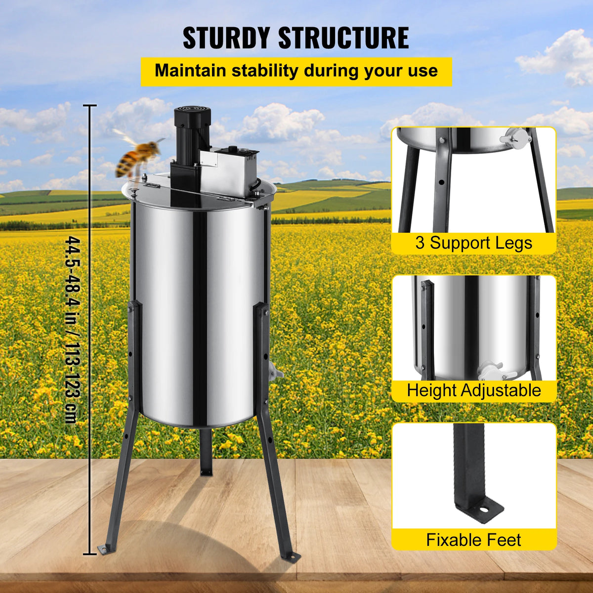 Honing Extractor - 2-4 Frame - Handmatig - Roestvrij Staal - Honingslinger voor Imkers - Honingraat Spinner - Crank Honing Centrifuge - Bijenteelt Apparatuur - Zilver