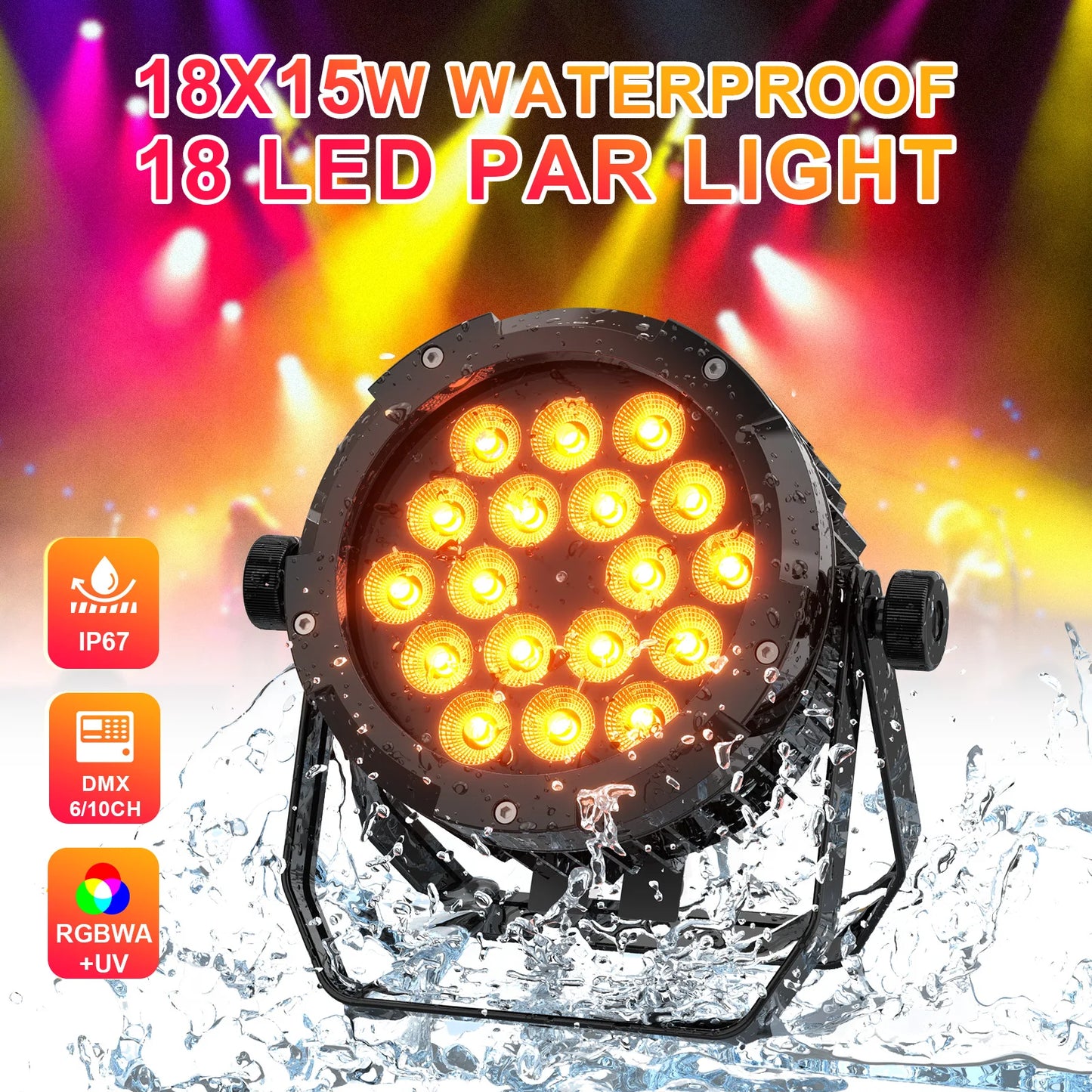 LED Stageverlichting – LED Par Lampen – DJ Verlichting – Feestverlichting – Podiumlicht – Set van 4 – 150W per Licht – Waterdicht IP65 – RGBWA+UV Kleurenmix