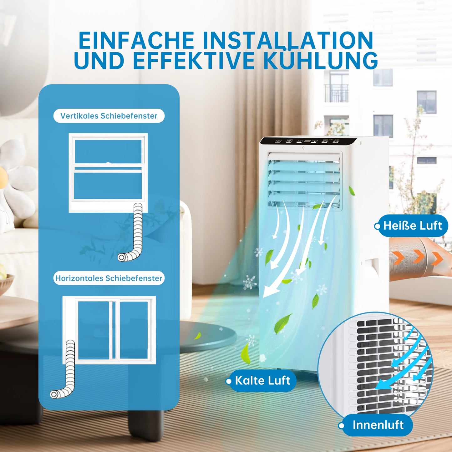 Mobiele Airco – Draagbare Airconditioner – Verplaatsbare Koeler – Mini Airco – 7000 BTU – 4-in-1 Functie – Geruisloos Met Afstandsbediening