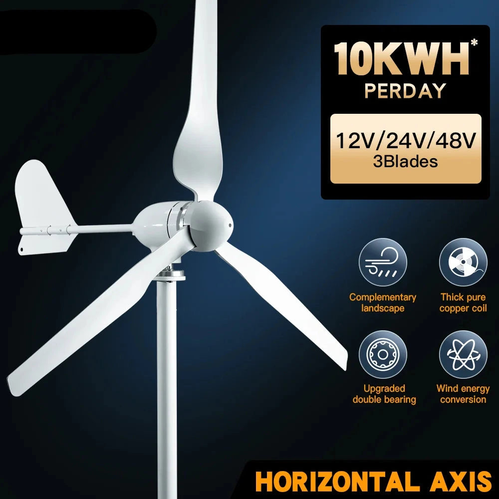 Windturbine - Windmolen - Windturbine Generator - Windenergie - 48V - 2000W - 3 Bladen - Horizontale Windgenerator - Voor Huis – Off-Grid Systeem