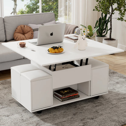Liftable multifunctional coffee table - the desktop can be opened into 2 tables, large capacity, multifunctional table - QUORE