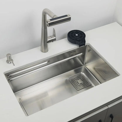 Roestvrijstalen Spoelbak – Keukenspoelbak – Onderbouw Spoelbak – Enkele Bak – Spoelbak Met Kraan – 68x40 cm – 304 RVS – Watervalkraan Inclusief