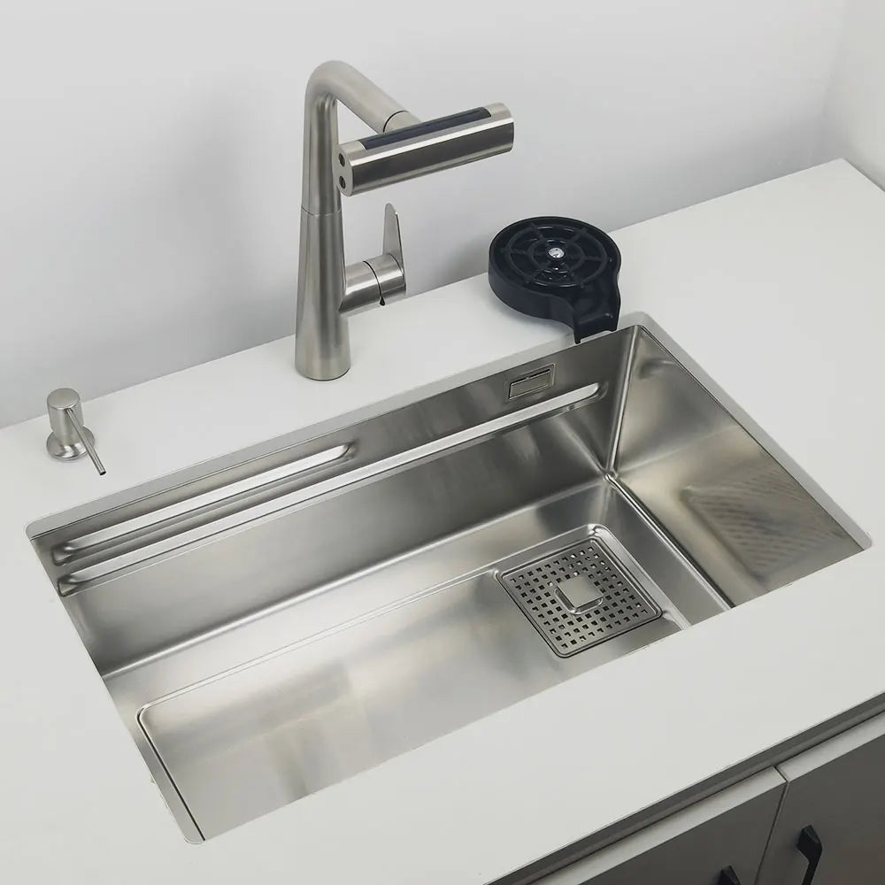 Onderbouwspoelbak – Keukenspoelbak – RVS Spoelbak – Enkele Bak – Onderbouw Wastafel – 68x40 cm – 304 Roestvrij Staal – Met Watervalkraan