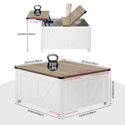 Salontafel – Koffietafel – Opbergtafel – Tafeltje – Houten Tafel – Hydraulisch Liftsysteem – Ingebouwde USB Poorten - 90 x 90 x 50 cm - Grijs