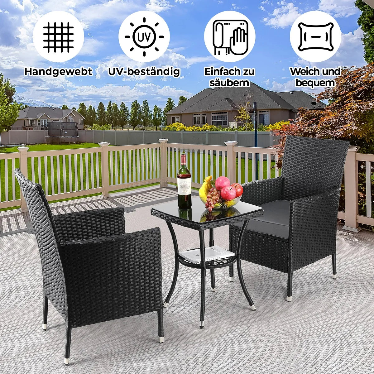 Wicker Loungeset – Loungeset Buiten – Tuinmeubel Set – Balkonset – 3-Delig – Hoogwaardig PE-Rattan – Comfortabele Kussens - QUORE