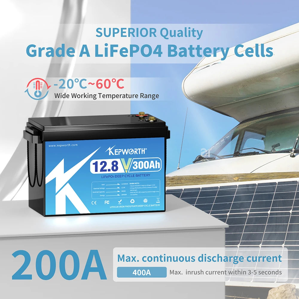 12V 300Ah LiFePO4 Accu – Deep Cycle Accu – Lithium Batterij – Energieopslag Accu – Zonne-energie Accu – Geïntegreerd BMS – Lange Levensduur - QUORE