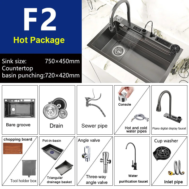 Hidden Cup Washer Stainless Steel Kitchen Sink Small Single Tank With Lid Multifunctional Bar Balcony Wash Basin