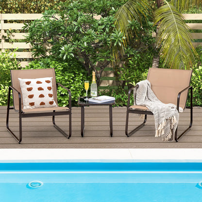 3-delige tuinmeubelset - balkonset met 2 stoelen en tafel - balkonmeubels met ademende stof - terrasmeubels - tuingarnituur - zitgroep voor terras - balkon - tuin - bruin - QUORE