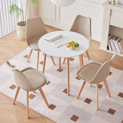 Eetkamermeubelset – Ronde Eettafel – Stoelen Set – Keukenmeubilair – Balkontafel – PU Lederen Kussens – Massief Hout – 80x80 cm Ronde Tafel – Krasvrije Vloerdempers