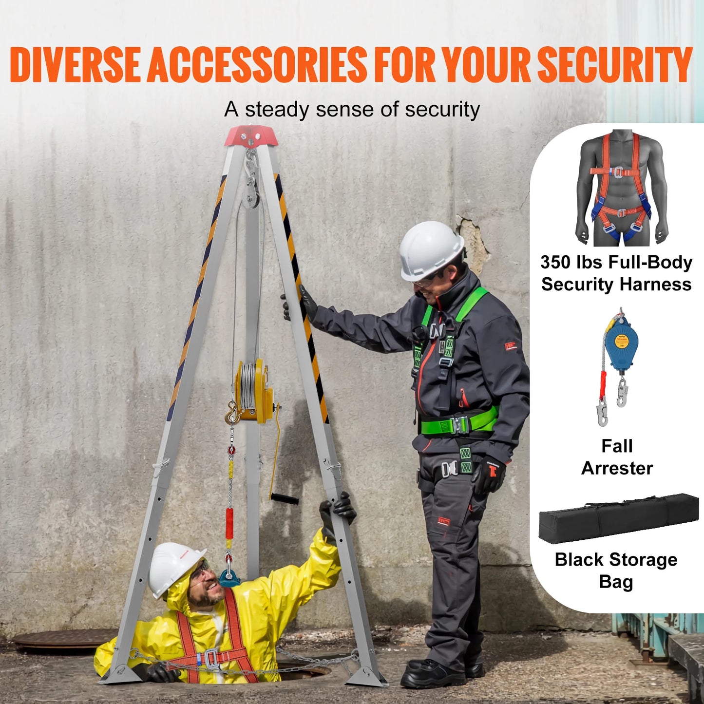 Tripod Kit – Valbeveiliging – Rettingsstatief – Calamiteitenuitrusting – Beperkte Ruimte Uitrusting – 2600 lbs Trekcapaciteit – Volledig Veiligheidsharnas