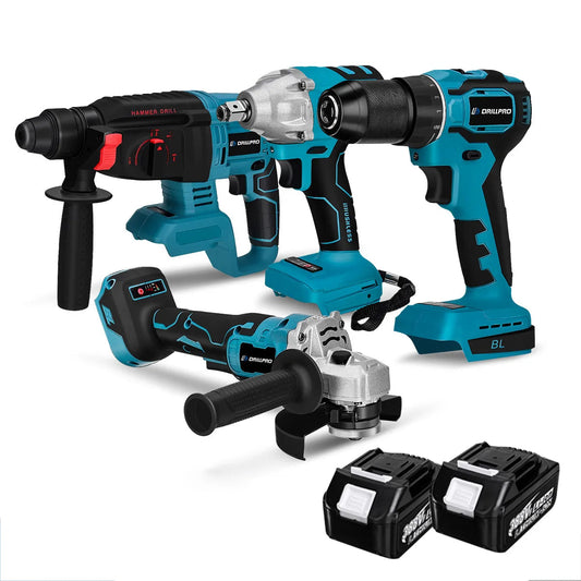 4-in-1 Elektrisch Gereedschap Set – Elektrische Boorhamer – Momentsleutel – Haakse Slijper – Schroefboormachine – Draadloos – Krachtige Borstelloze Motor