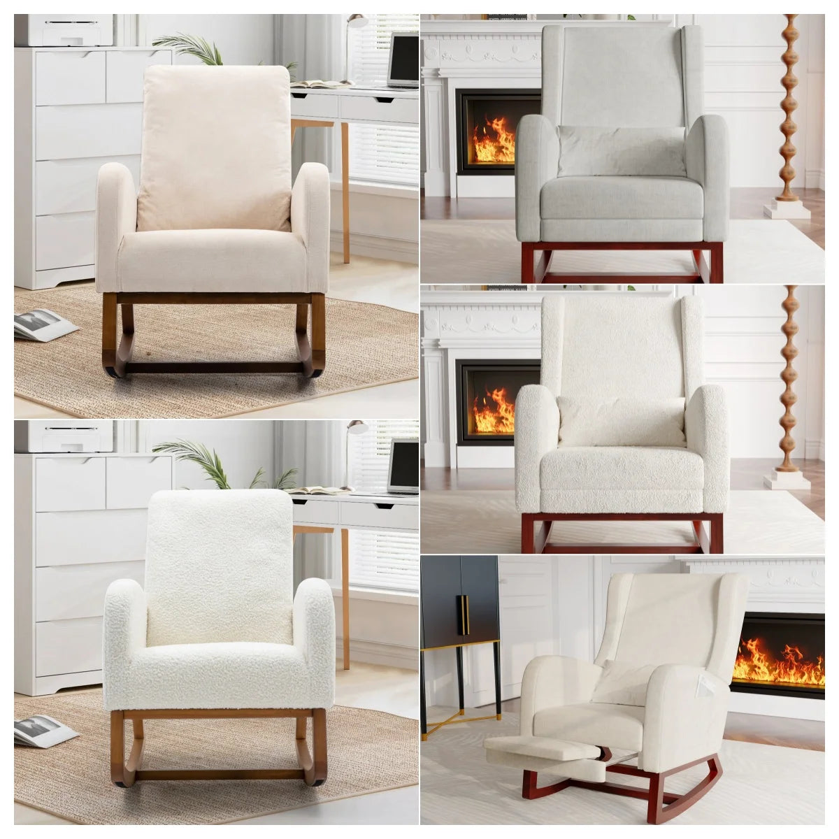 Schommelstoel – Rocking Chair – Relaxstoel – Lounge Stoel – Woonkamer Stoel – Houten Onderstel – 2 Zijzakken – Draagvermogen 150 kg