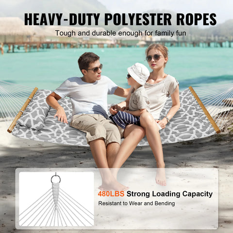 Hangmat - Hangmat voor Twee Personen - Hangmat 2 Persoons - Hanging Chair - Hamac - Hammock Chair -  12ft - Dubbele hangmat - met afneembaar kussen en kettingen - voor kamperen, buiten, tuin en strand - capaciteit van 480 lbs