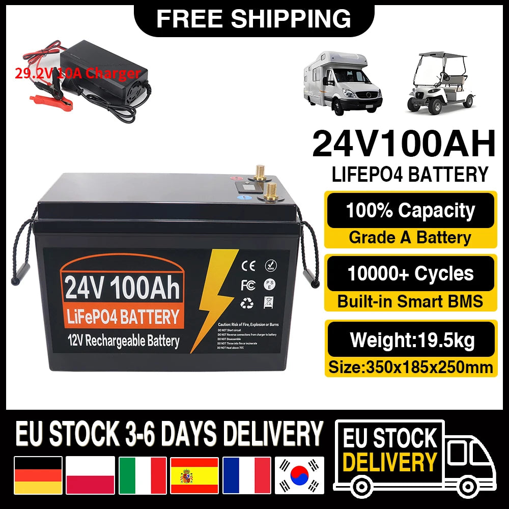 LiFePO4 Accu – Lithium Accu – Solar Accu – Camper Accu – Bootaccu – 12V 100AH – Ingebouwde BMS – IP65 Waterdicht