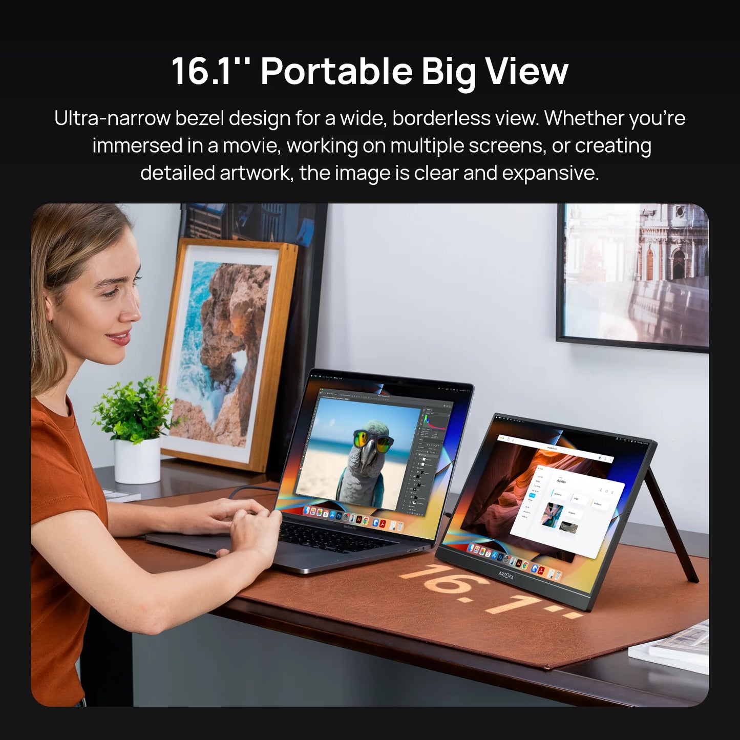 Portable Monitor – Draagbaar Beeldscherm – Laptop Scherm Uitbreider – Extra Scherm – USB-C Monitor – 16,1 Inch – Full HD – 100% sRGB Kleurruimte