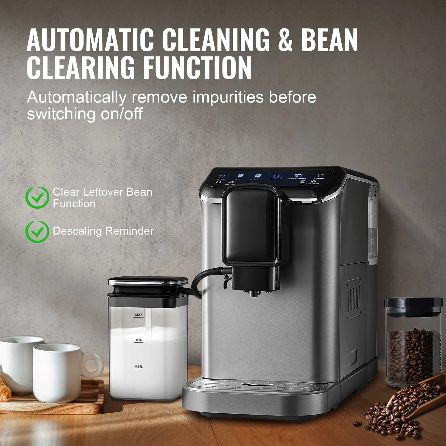 Volledig Automatische Espressomachine – Koffiemachine – Espressoapparaat – Melkopschuimer – Barista Machine – 20 Bar Druk – 15 Maalinstellingen