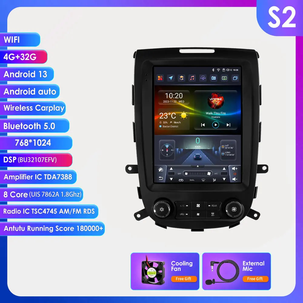 Autoradio Hyundai Santa Fe 2 – Multimedia Speler – GPS Navigatie – CarPlay Android Auto – 9,7 Inch Touchscreen – Android 13 Besturingssysteem – 360° Camera Ondersteuning