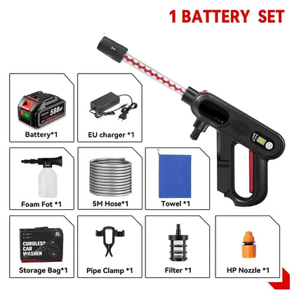 Hogedrukreiniger - Terrasreiniger - Accu - Elektrische - 220Bar - 5-in-1 - Draadloos Spuitpistool - 1 Batterij & EU-Stekker voor Auto, Tuin en Terras