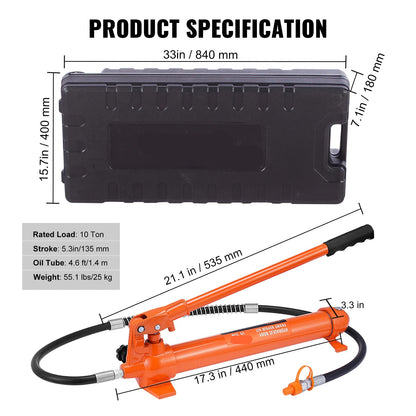 Hydraulische Porta Power Set – Hydraulische Krik – Hydraulische Spreider – Power Set – Reparatieset – 10 Ton Draagvermogen – Stalen Cylinder - QUORE