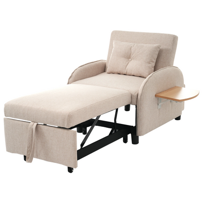 Slaapbank - Slaapstoel - Logeerbed - Klapstoel - Opvouwbare Eenpersoonsbank - Met Bedfunctie - Drievoudig Verstelbare - Opklapbaar - 123 x 74-167 x 78 cm - Beige - QUORE