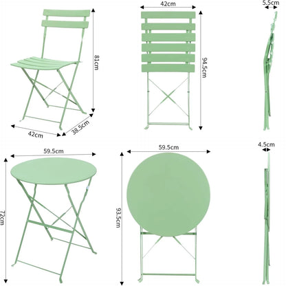 Bistroset - Tuinset - Tuintafel met Stoelen - 3-delige - Opvouwbare - Stalen Tafel en Stoelen voor Balkon - Balkonset 2 Personen - Bistrotafel - Lichtblauw - QUORE