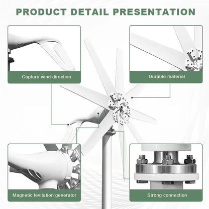 Windturbine - Windmolen - Windturbine Generator - Windenergie - 2000W - 24V - met Hybride Besturing - Stille en Efficiënte Energieoplossing - voor Thuisgebruik