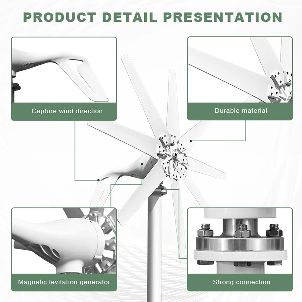 Windturbine - Windmolen - Windturbine Generator - Windenergie - 2000W - 48V - met MPPT Controller - Stille en Efficiënte Energieoplossing - voor Thuisgebruik - QUORE