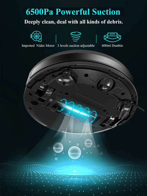 Abir - Robotstofzuiger - Stofzuiger - Lasersysteem - UV-reiniging - TOF Wisdom - Aangepaste kamer - 6500PA - 3200mAh - 14,8V - 32W - Zwart