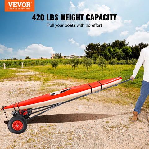 Vevor - Hand Trailer Boat - Boat Trailer Dolly - Dolly - Carbon Steel - with 96''-116'' Adjustable Length - 16'' Pneumatic Tires &amp; Anti-Slip Support Bracket