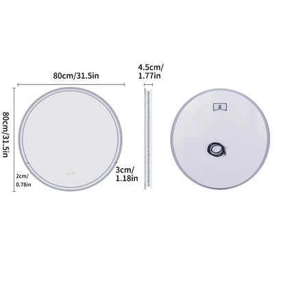 Badkamerspiegel - met LED - Wandspiegel Rond - Badkamerspiegel met Verlichting - Anti-condens - Dimbaar - Backlit - 3 Lichtkleuren - Touchschakelaar - IP44 Waterdicht - 80x80cm